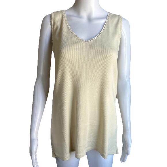 Sundance Tops - Sundance Ribbed Tank Womens XXL Cream V Neck Sleeveless Basic Layering EUC